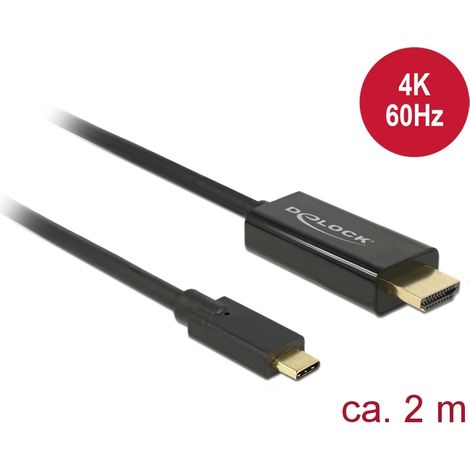 Delock Cable USB Type-C⢠macho HDMI macho (modo alternativo DP) 4K 60 Hz de 2 m negro