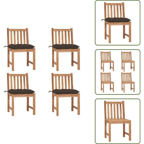 Chaises de jardin lot de 4 avec coussins Bois de teck massif - Chaise De Jardin - Fauteuil De Jardin - Mobilier De Jardin - Meubles De Terrasse - Set De Chaises (1/5)
