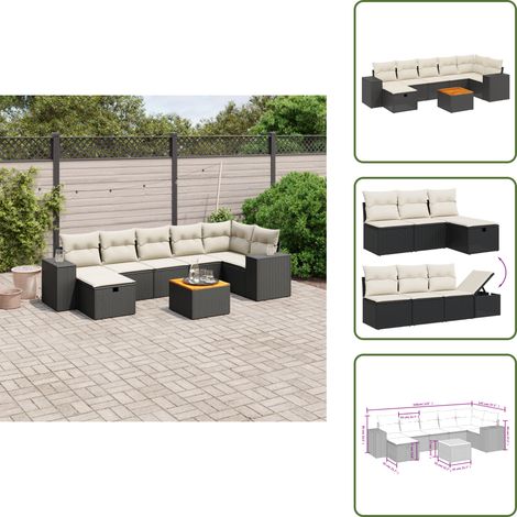 Ratán sintético - vidaXL Set de sofás de jardín 8 piezas y cojines ratán sintético negro - Sofás de jardín negro