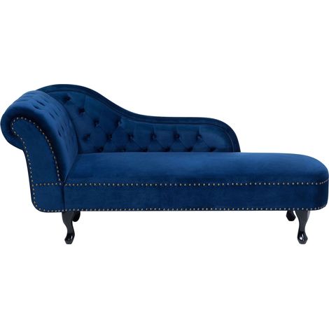Left-Hand Chaise Lounge NIMES Velvet Navy Blue