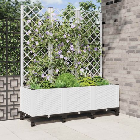 Vaso da giardino con grigliato e ruote Bianco 120 x 40 x 146 cm vidaXL (1/5)