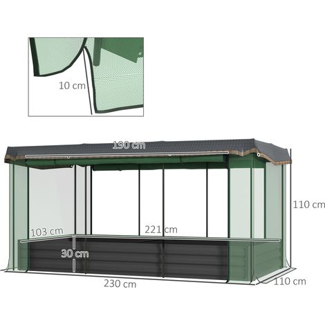 Jardinière surélevée en acier avec filet anti-oiseaux, gris foncé, pour balcon et terrasse, 230 x 110 x 110 cm, protection solaire idéale (1/5)