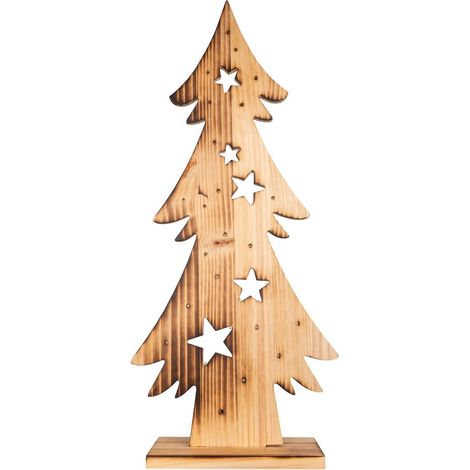 Grand Sapin de Noël Lumineux LED en Bois Naturel Décoration Extérieur à Piles - PANGIVO (1/5)