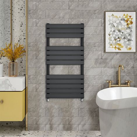 WarmeHaus Minimalist Heated Towel Rail Radiator Bathroom Flat Panel Black 1200x600mm