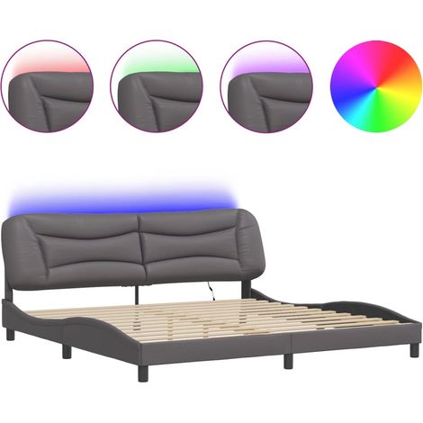 Lit double - lit simple - Cadre de lit avec LED Hvar gris 200x200 cm fr5208 - Maison La Vie (1/5)