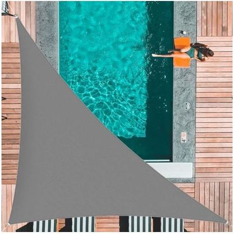 Voile d'ombrage Triangulaire en Polyester Polyester imperméable - Voile d'ombrage Triangulaire - Angle Droit - avec Cordes de Fixation - 3 x 4 x 5 m - Gris (1/5)