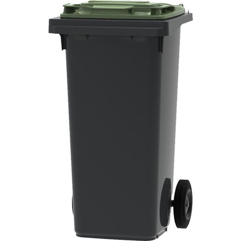 ESE France Conteneur Poubelle à déchets 2 roues - 120L - Robuste et Économique - 100% Recyclé - Gris avec Couvercle Vert - Fabriqué en France (1/5)