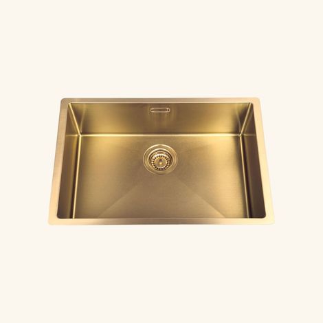 Évier sous-plan inox doré Luisina LEGATO 1 bac 660x440 - Grille et cache bonde doré inclus (1/5)