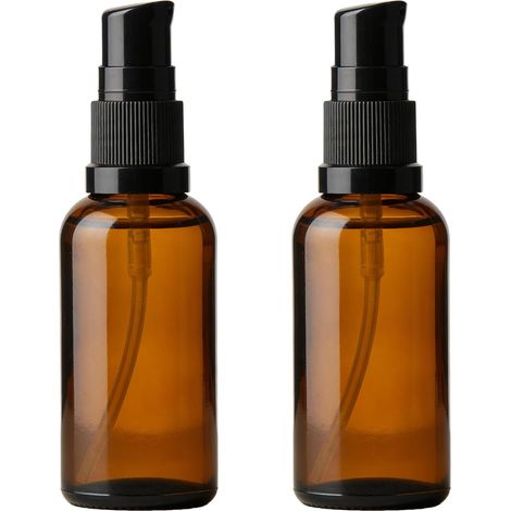 Amber Glass Travel Bottles with Black Lotion Pump Leak Proof Cosmetic Cream Soap Dispenser for Toiletries (1/5)
