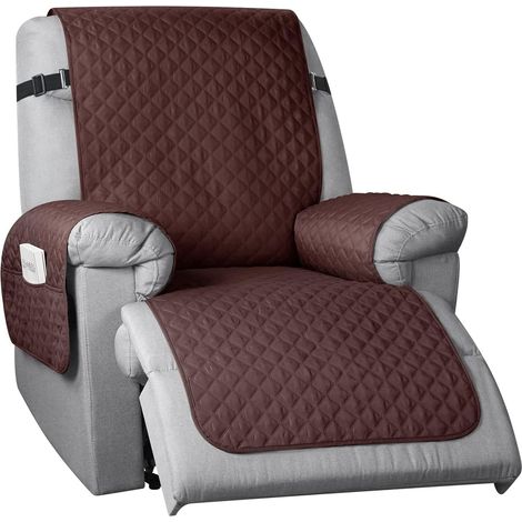 Housse De Chaise Fauteuil Relax 1 Pièce, Housse Inclinable pour Chaise à 1 Coussins Matelassé Protecteur De Meubles pour Chien avec Support Antidérapant Et Sangle (Brun) (1/5)