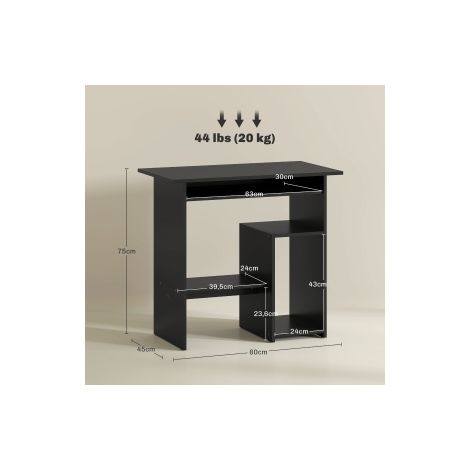 Bureau informatique noir 80 x 45 x 75 cm avec compartiments ouverts et étagères de rangement pour bureau et chambre (1/5)