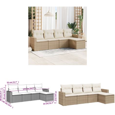 5-tlg. Garten-Sofagarnitur mit Kissen Beige Poly Rattan - Gartensofa - Outdoor Möbel - Lounge Set - Gartenmöbelset - Rattan Sofa - Home & Living (1/3)