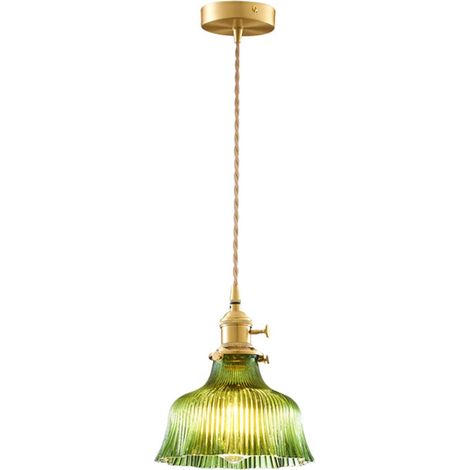 Vintage Lampe à Suspension d'Abat-jour en Verre, Luminaire de Plafond Loft Bar en Laiton E27 Prise, Mini Lustre pour Chambre, Salle à manger, Cuisine (Vert, 18cm) [Classe énergétique G] (1/5)