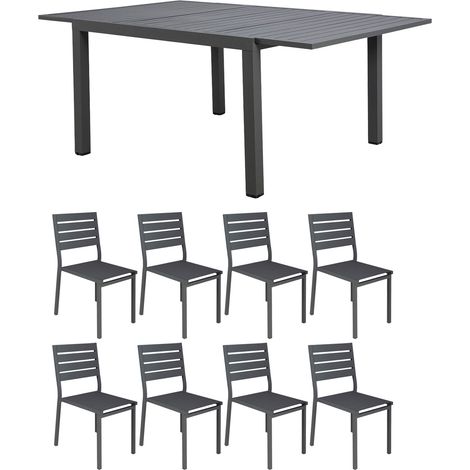 Ensemble table de jardin carrée 120/180cm + 8 chaises gris - LACANAU