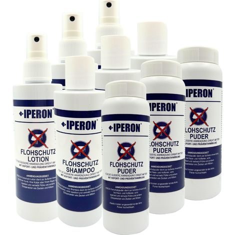 3 Stk. IPERON® Flohschutz Trio - je 3 x 200 ml Lotion, 200 ml Shampoo & 100 g Puder im Set