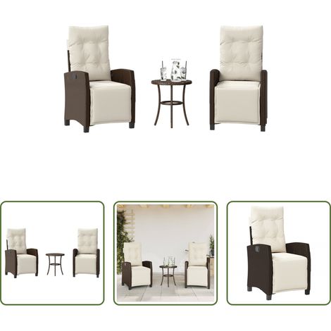 Gartentisch -  3-tlg. Bistro-Set mit Kissen Braun Poly Rattan (1/5)