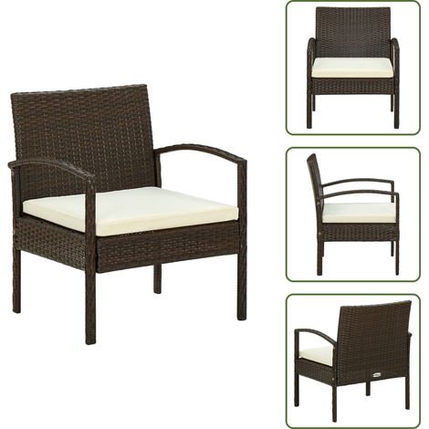 Gartenstuhl mit Kissen Poly Rattan Braun - Gartensessel - Gartenstuhl - Outdoor Möbel - Balkonmöbel - Terrassenmöbeln (1/5)