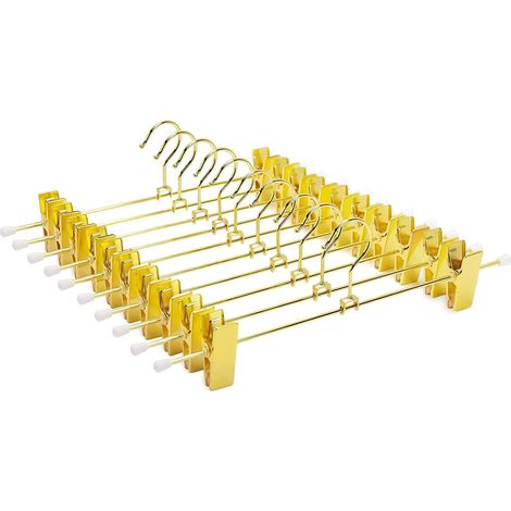 Lot de 10 Cintres en Fer Métal Or Doré 30cm, pour Pantalons Jupes Chaussettes sous-Vêtements, Cintre Antidérapants avec Pinces (1/5)