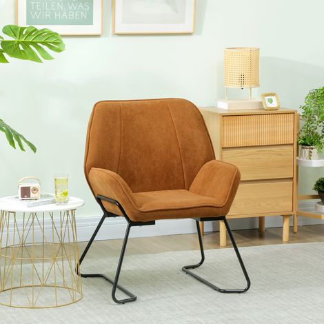 Butaca de Salón con Asiento Ancho y Acolchado Tapizado en Terciopelo Patas de Metal Sillón para Salón Marrón (1/5)