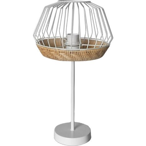 Lampada da tavolo Hugo Metallo e Rattan Bianco/Naturale 1xE27 (46xØ25x25cm)