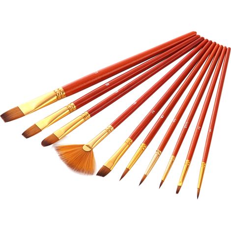 Set mit 10 Künstlerpinseln mit Nylonborsten für Acryl-, Aquarell-, Gouache- und Ölfarben – Künstlerbedarf (1/2)