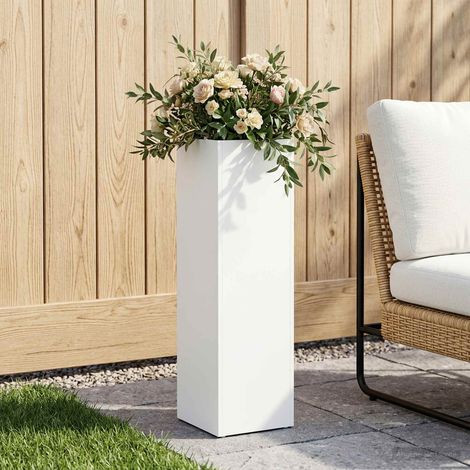 vidaXL Cache-pot de jardin Blanc 20 x 20 x 75 cm Acier laminé à froid (1/5)