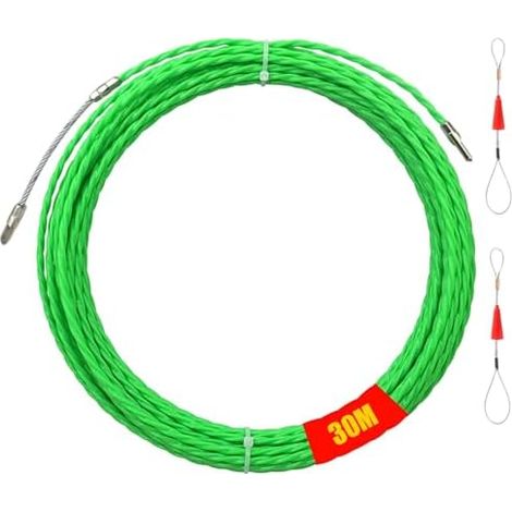 Tire Fil électriques, 30m Aiguille Electricien, 4mm DiamètreTire fil à Bande de Poisson, Spirale rétractable Traction, Spiralé Flexible avec Ressort Guidage, pour la Pose Câbles - 4mm-30m