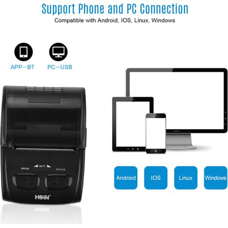 Imprimante thermique portable de reçus HOP-H200 58 mm, sans fil Bluetooth, USB + Bluetooth, norme européenne 100-240 V