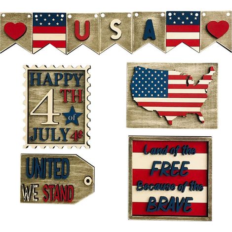 Etageren-Tablett-Dekoration zum 4. Juli, patriotisches Holzschild zum Unabhängigkeitstag, amerikanischer Stern, rustikale Holzdekoration für Zuhause (1/5)