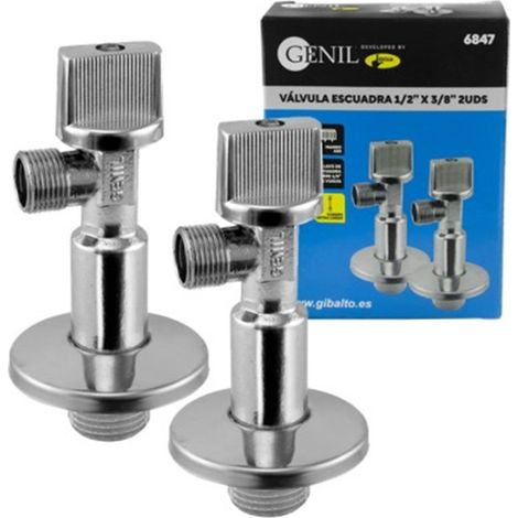 Válvula Escuadra Cuerpo Extra Largo 2 Uds - 1/2" x 3/8"
