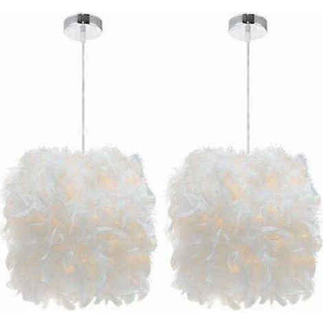 Lote de 2 Luminarias de Suspensión en Plumes Blanche 22cm Lustre Suspensión Abat-jour E27 Lampe de Plafon pour Chambre, Salón, Salle Manger, Restaurante, D