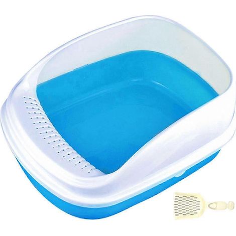 Robuste Katzentoilette, Katzenklo mit Spritzschutz, halboffen mit hohem Rand für kleine Haustiere-Blue Large (1/5)