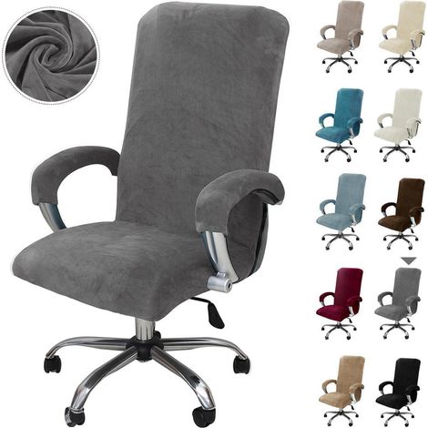 Bürostuhlbezug mit Armlehnen, elastischer Samt, abnehmbar, Größe L (1/5)