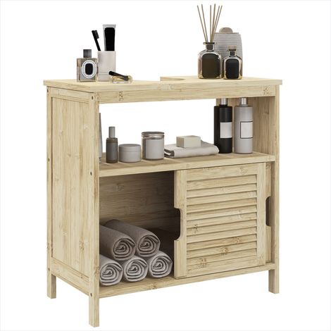 Meuble de salle de bain bois naturel en bambou 60 x 30 x 60 cm (1/5)