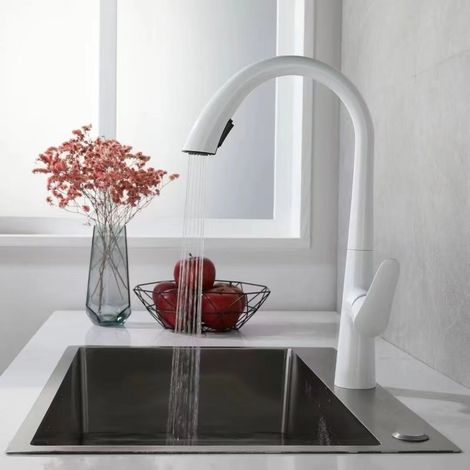 Robinet de Cuisine avec Douchette Extractible Mitigeur Evier Rotatif à 360° 2 Douchette Modes - Blanc