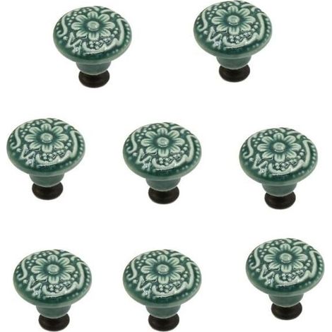 8 pièces vert boutons en céramique, boutons de porte d'armoire vintage, boutons de tiroir, boutons de porte en céramique, boutons de tiroir, boutons de commode, ensemble de boutons de tiroir (1/4)