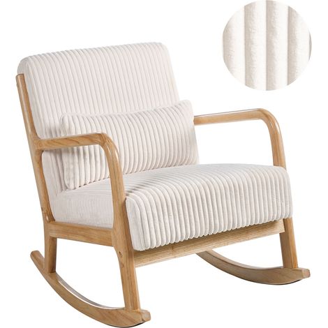 Silla mecedora de pana tapizado estilo vintage estructura de madera blanco Sorsele (1/5)