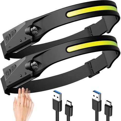 Lampe Frontale Duo Pack Rechargeable en USB Torche Frontale LED 5 Modes Ultra Puissant Lumière Blanche - Résistante aux éclaboussures & Légère Vélo, Running, Camping, Bricolage, Randonnée (1/3)