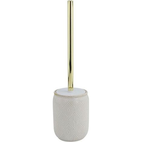 Trade Shop - Badezimmer-WC-Bürstenhalter, weiß, ethnisches Design, goldener Rand, mit WC-Bürste, 87793 -