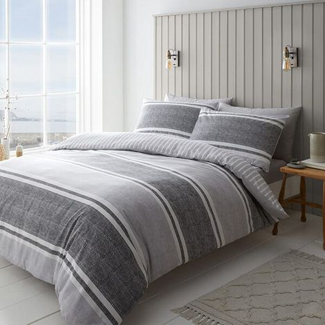 Catherine Lansfield Textured Banded Stripe King Duvet Set Charcoal (1/5)