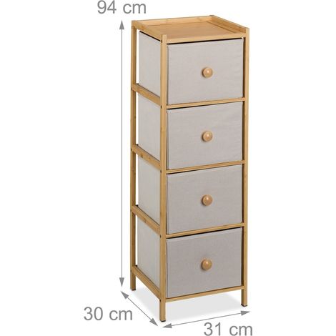 Cassettiera a 4 cassetti pratica portaoggetti soggiorno camera da letto 94 x 31 x 30 cm design elegante in bambù naturale 130015973