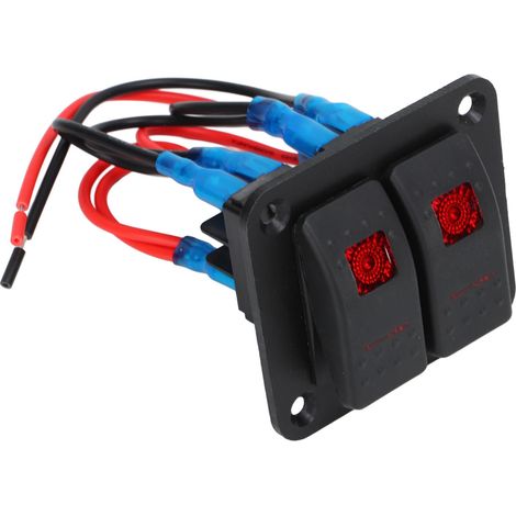 Panneau d'interrupteurs à bascule doubles marche/arrêt précâblé avec LED rouge 12 V 24 V 20 A 10 A et étiquettes pour véhicules marins (1/5)
