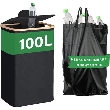 Bac de recyclage, Sac étanche amovible, Design pliable, 100L (1/2)