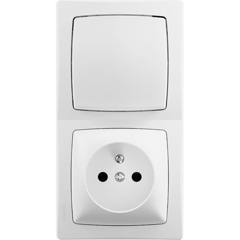 Interrupteur+prise 2P+E verticale, Apparents, blanc, 16A 250V (1/2)
