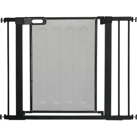 Hunde Türschutzgitter, 75-103 cm, Treppengitter, Hundegitter ohne Bohren, Auto-Close, für Kinder, Katzen, Stahl, Schwarz
