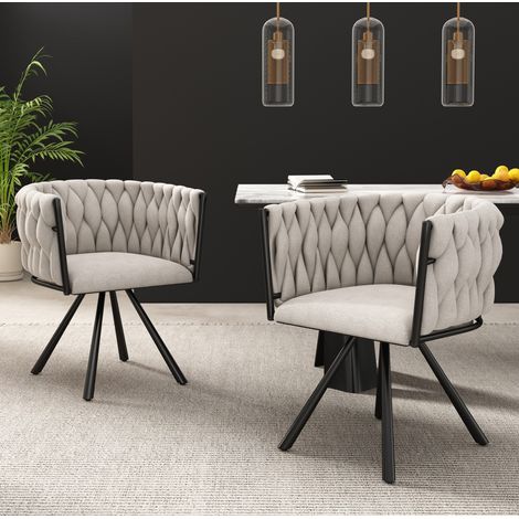 Sedia da pranzo in lino nero girevole 360°, imbottita con struttura in metallo, set da 2,59×54×72cm (1/5)