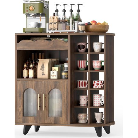 Meuble Cuisine Rangement, Kitchen Cabinet avec Porte-Tasses, Buffet Cuisine avec Tiroir, Meuble avec Plan De Travail, Coffee Bar pour Rangement Tasse, Machine à Café (40x80x91 cm) (1/5)