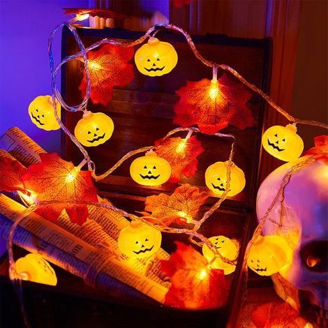 Guirlande Lumineuse Citrouille Et Feuille D'érable - 300 cm - 20 LED - Alimentée Par Piles AA - Décoration Automnale Intérieure Et Extérieure (1/5)