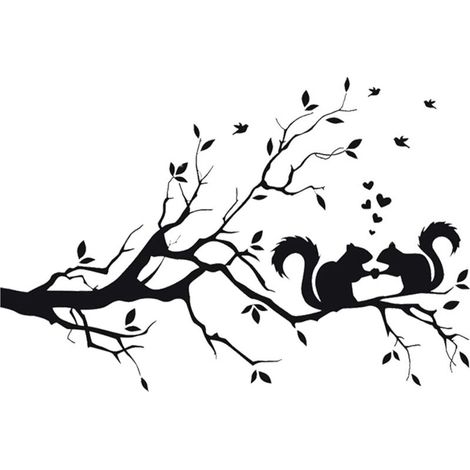 Stickers muraux amovibles en vinyle pour chambre d'enfant Motif écureuil sur branches d'arbre 56 x 36 cm-Fei Yu