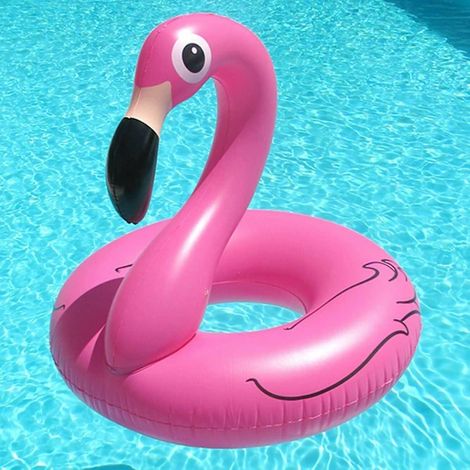 Bouée gonflable en forme de flamant rose, de couleur rose, pour une utilisation en piscine et à la plage en été un accessoire flottant conçu pour les activités nautiques récréatives.-AquaForge (1/4)